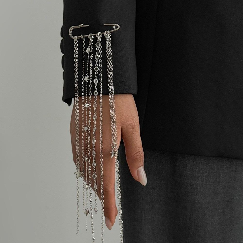 Tassel Linked Star Brooch Metal Craft Chain Pendant Chain Pendant Tassel Pin Daily Outfit