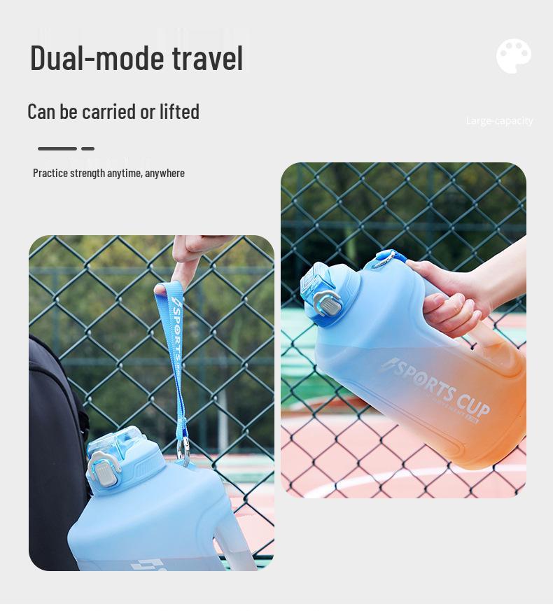 Large Capacity Frosted Sports Water Bottle with Straw - Temperature Resistant Portable Travel Cup for Men