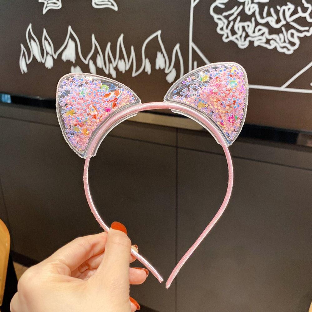Sequin Quicksand Hair Band Crown Transparent Hair Hoops Creative Cat Ear Headbands  Children