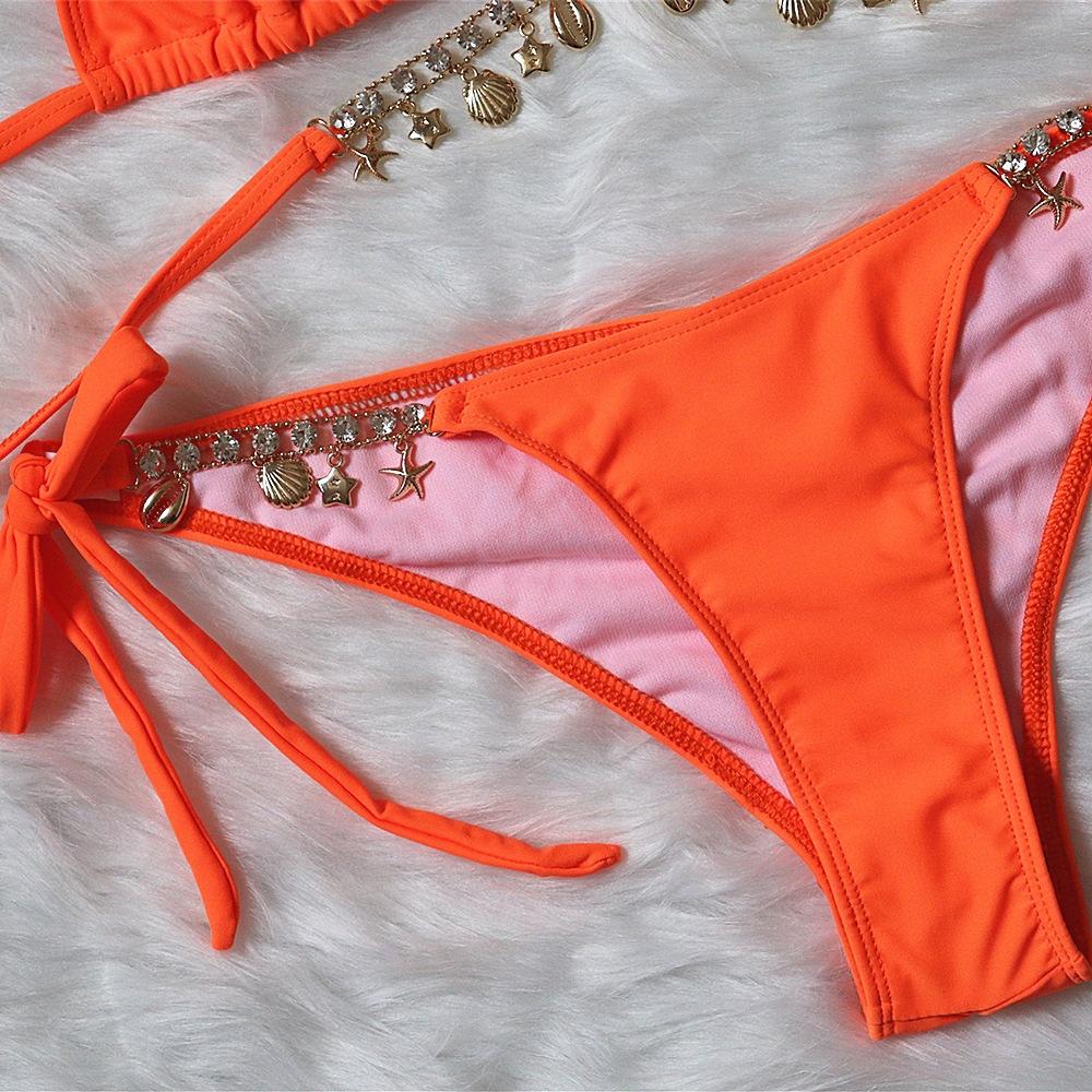 Swimsuit Sexy Strap Solid Color Female Crystal Diamond Bikini Creative Swimsuit