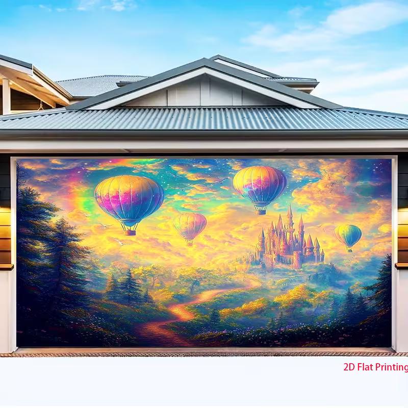 Watercolor Fantasy Hot Air Balloon Castle Backdrop Dreamy Sky Photography Background