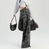 Fat Wide-leg Camouflage Jeans Women's Clothing Large Size Meat-covering Pear-shaped Tooling High Waist Loose Mopping Straight Trousers