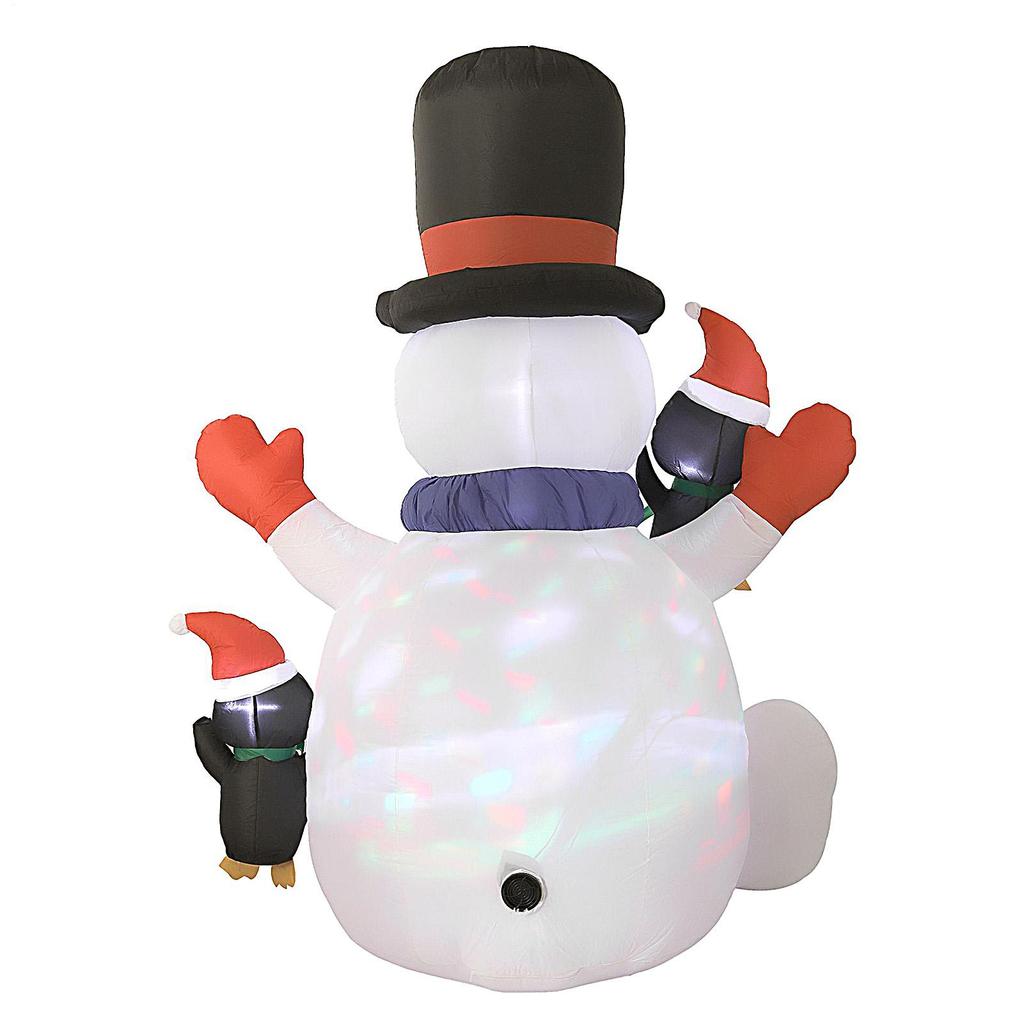 7FT Christmas Inflatable Sitting Snowman Ornament RGB LED Lights With 3 Penguins Christmas Inflatable Outdoor Decoration