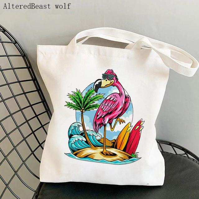 Frauen Shopper Tasche Flamingo Art Level Of Flamingos in Gold Tasche Harajuku Shopping Canvas Shopper Tasche Mädchen Tote Schulter Lady Bag