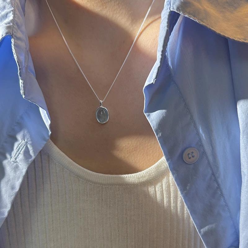 Elegant Blue Oval Zirconia Necklace - Women's Chic Clavicle Chain In INS Style