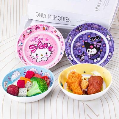 1 sztuka Anime Kuromi Cinnamoroll Dziecięcy Talerz na Owoce Kawaii Hello Kitty Sanrio Okrągły Talerz na Przekąski Kreskówkowa Zastawa Stołowa Kuchenna