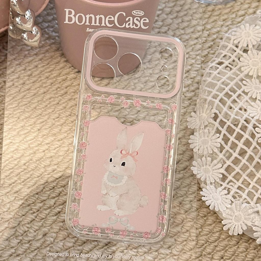 Cute Bunny Card Holder Phone Case for iPhone 16, iPhone 17, and iPhone 17 Pro Max