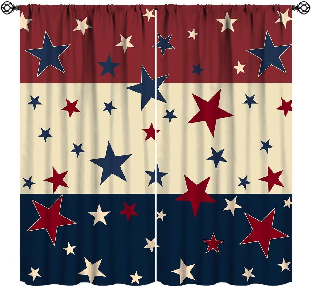 Farmhouse American Flag Curtains Boys Army Green Camo Vintage Stripe Us Print Window Kitchen Bedroom Curtain Polyester Ideal For Sleeping Area