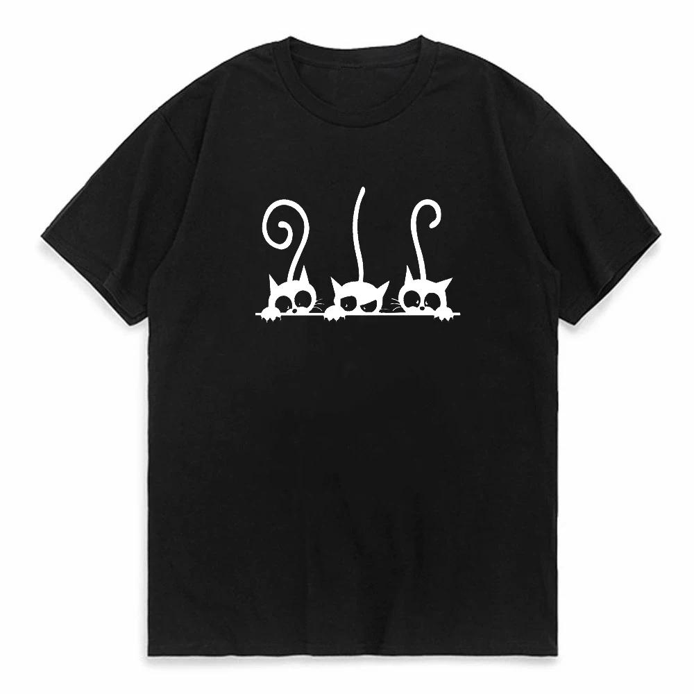 Fashion Naughty Black Cat T-shirt Women Lovely Print Graphic Tee Casual Short Sleeve O-neck Women's Y2k Sale Tops Free Shipping