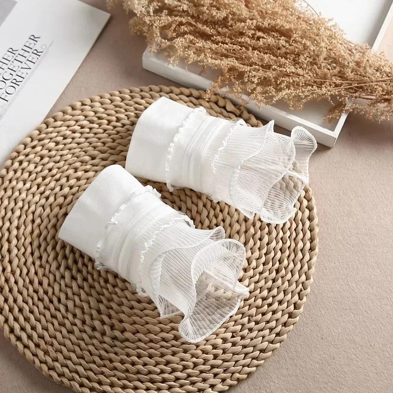 Women Detachable Sleeve Fake Cuffs Female Lace Thin Pleated Flare Sleeve False Cuffs Ruffles Wristband Decorative Accessory