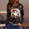 Women's Fashion Long Sleeve Tunic Top with Halloween Print and Side Slits - Round Neck Blouse for Party