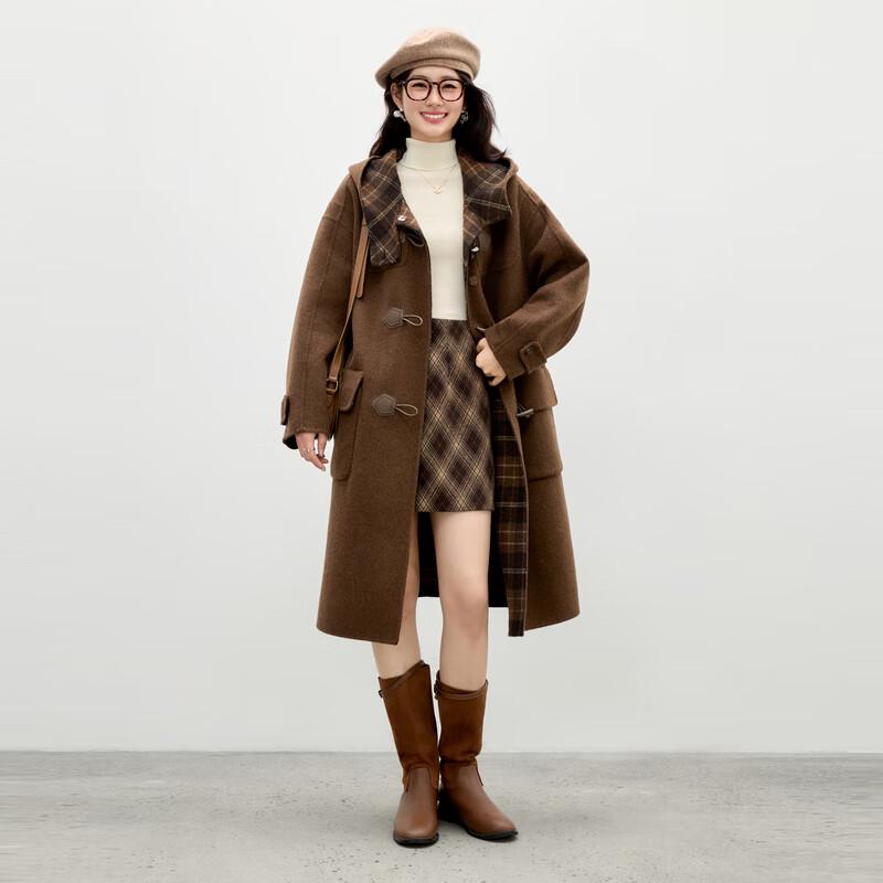 Qiusbuiyiren Elegant Hooded Reversible Wool Blend Coat