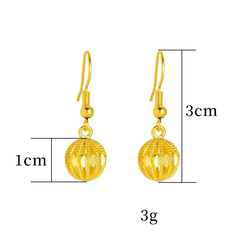 Genuine 18K Gold Color Hollow Bead Drop Earrings Simple Long Elegant Earrings for Women Fine Jewelry Gifts Not Fade