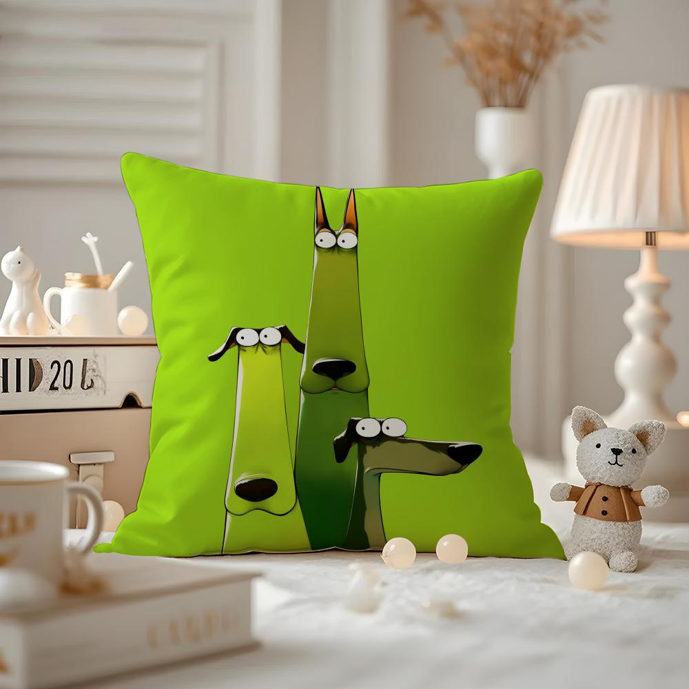 Funny Creative Cartoon Doberman Cushion Cover Anti-dustmite Pillowcase Invisible Zipper Silky Short Plush Sofa Cushion Cover