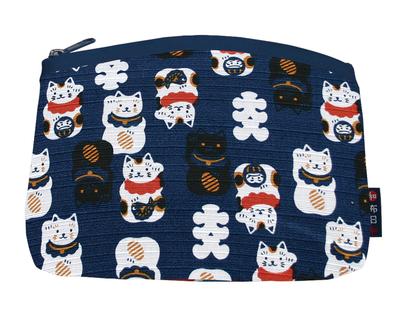 Wafubiyori Motif Japonais Amusant Bas Bleu 111905 Pochette Maneki-neko, Bleu,