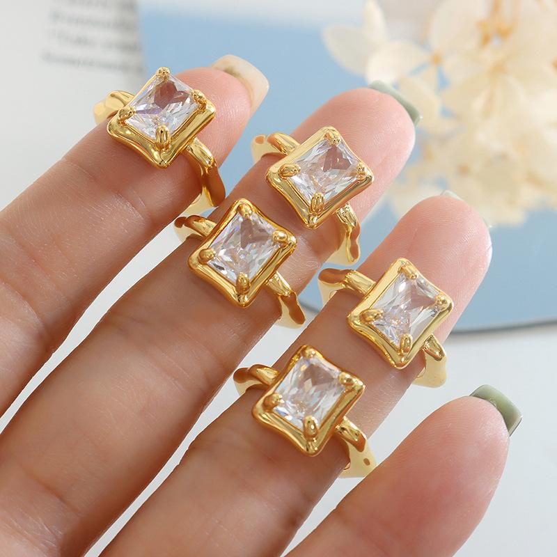 Shiny Clear Zircon Rings For Women 18K Gold Plated Waterproof No Tarnish Women's Copper Ring Fashion Girls Finger Ring Zircon