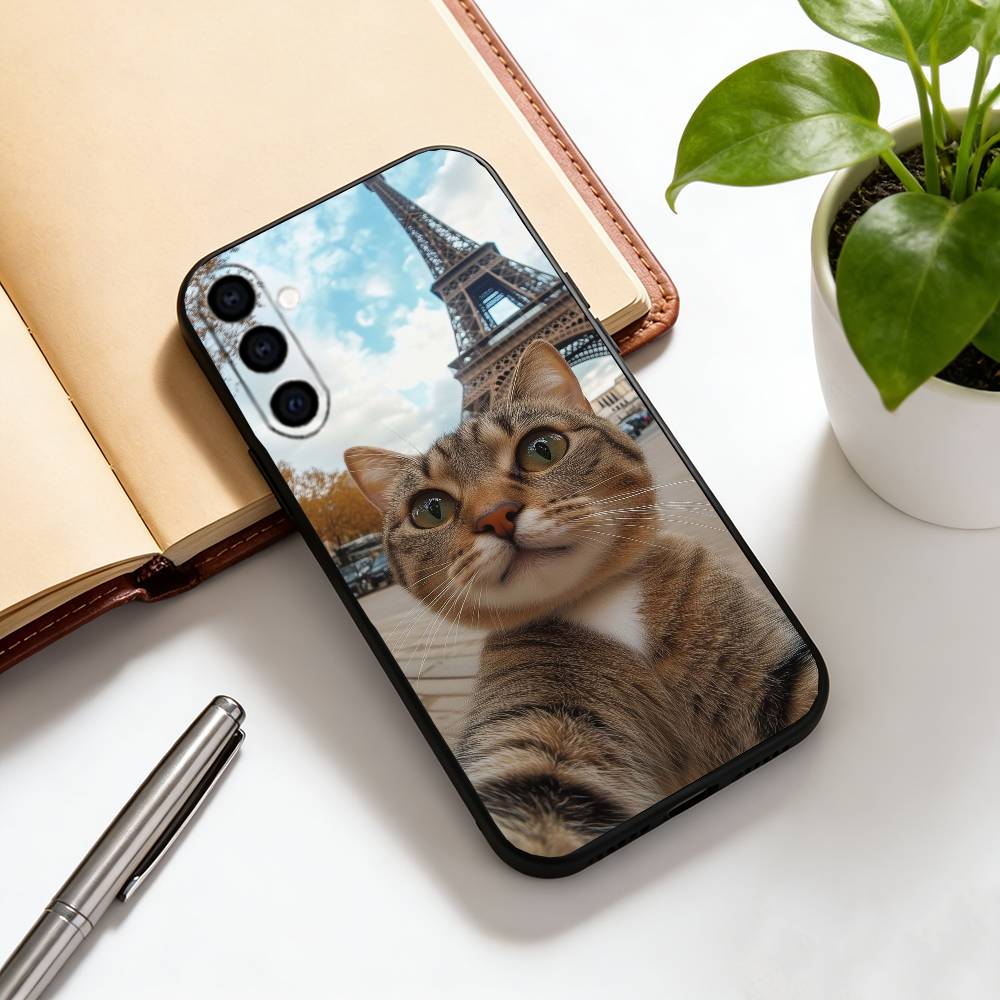 Cat Phone Case Black Silicone Soft For Samsung Galaxy A73,A72,A71,A70,A53,A52,A51