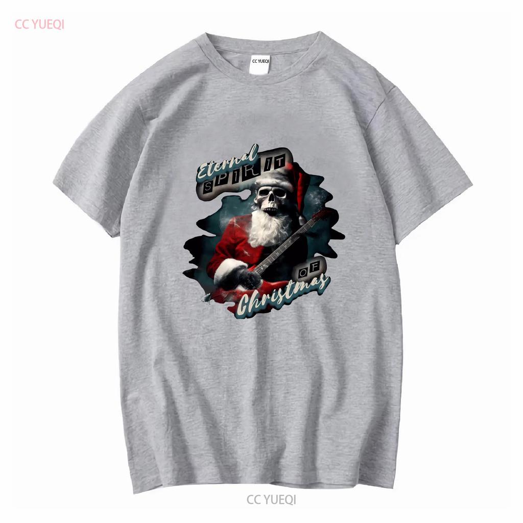 Eternal Spirit Santa Skull Christmas Rock Guitar Unisexs Cotton T Shirt Top Long or Short Sleeves Vintage Washed Versatile Casual