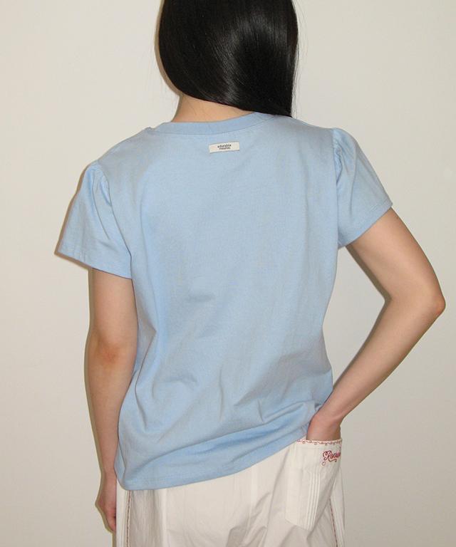 RONRON Puff Shirring Short Sleeve T Shirt Soft Blue