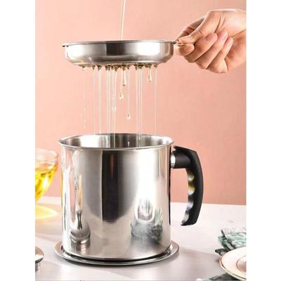 Öl-Abtropfschüssel aus Edelstahl mit Filternetz und hitzebeständigem Griff - Ausgießfreundliches Design für Küche, Braten und müheloses Abseihen