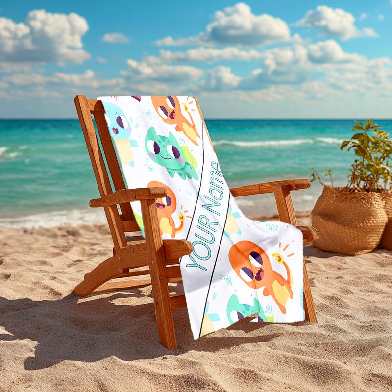 Personalized customized proof beach towel with Pokémon pattern - soft, absorbent,quick-drying,perfect swimming,camping&bathing