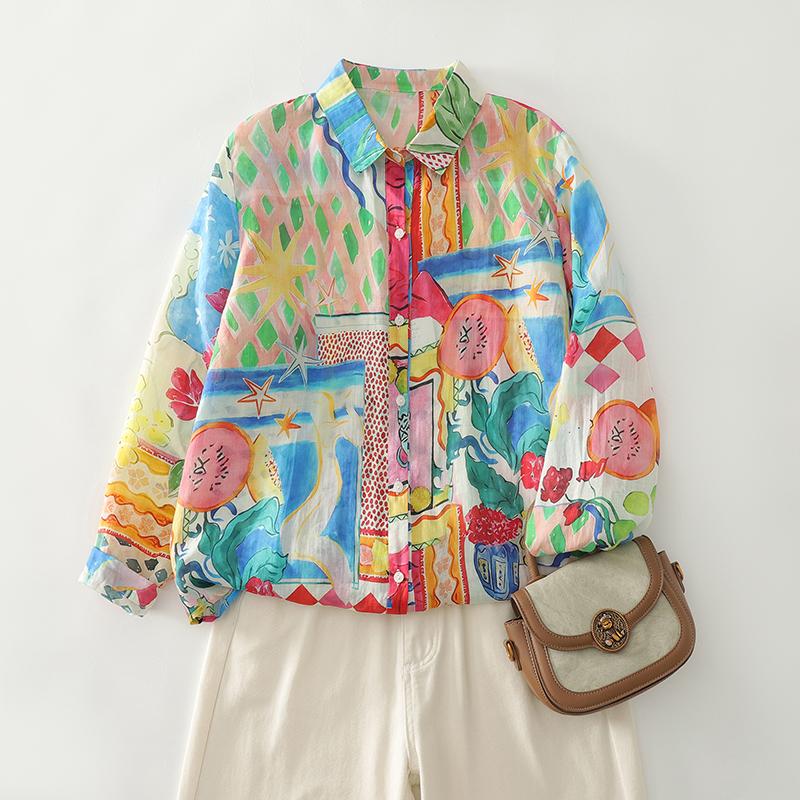 

DIMANAF Новая осенняя женская одежда больших размеров Топы Рубашки Футболки Повседневная свободная блузка Принт Хлопок Длинный рукав One Size