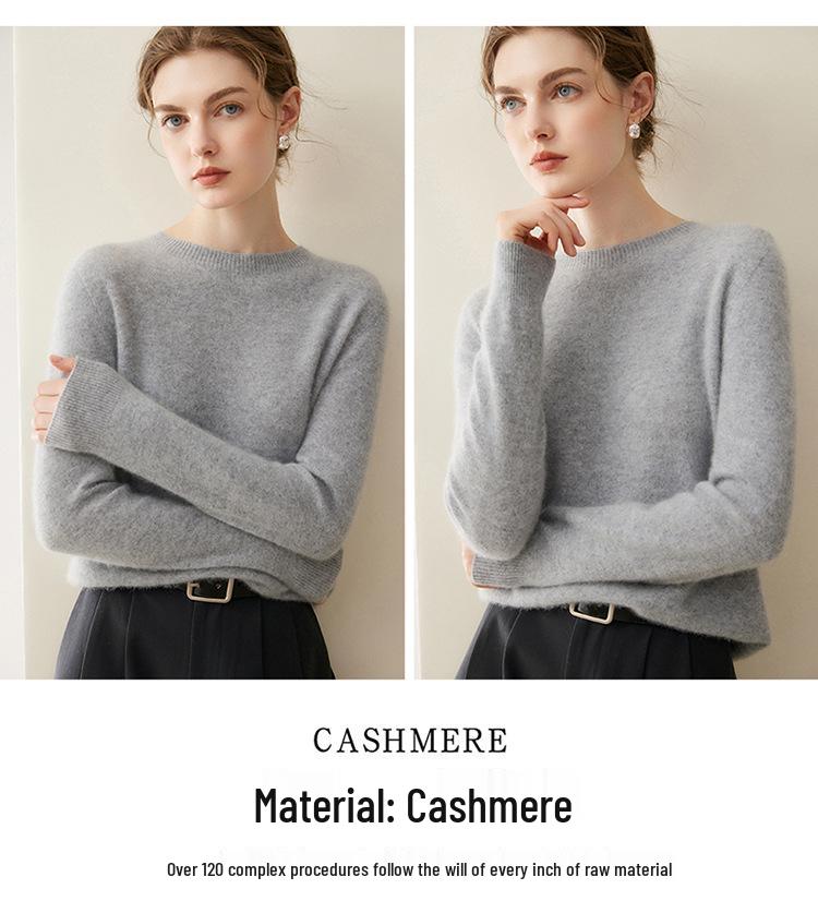 Pure Cashmere Women's Loose Pullover Sweater - Round Neck, Solid Color, Warm Knitwear for Autumn/Winter