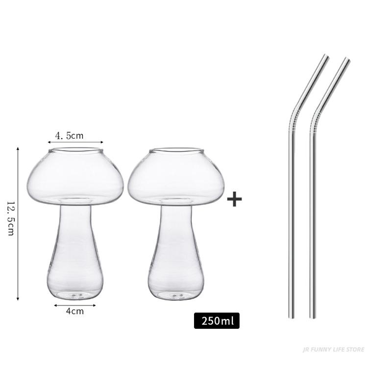 Mushroom Cocktail Glass Cup with Straw For Drinks Beer Creative Clear Wine Glasses Coffee Cups Drinkware Bar Tool