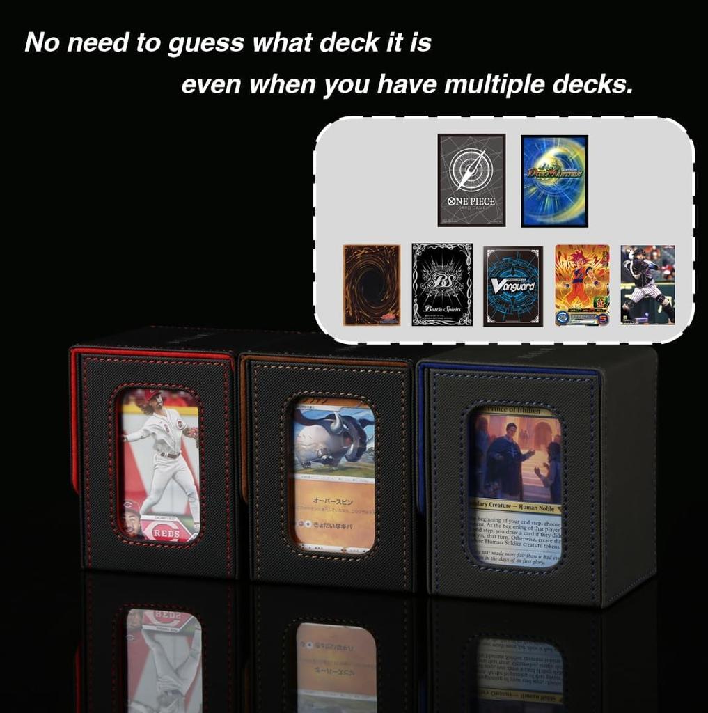 Venssu Deck Trading Card Case with Display Holds 100 Vertical Two and One Top Leather Green with Pink Case, Window, Cards, Double/Triple Sleeves,