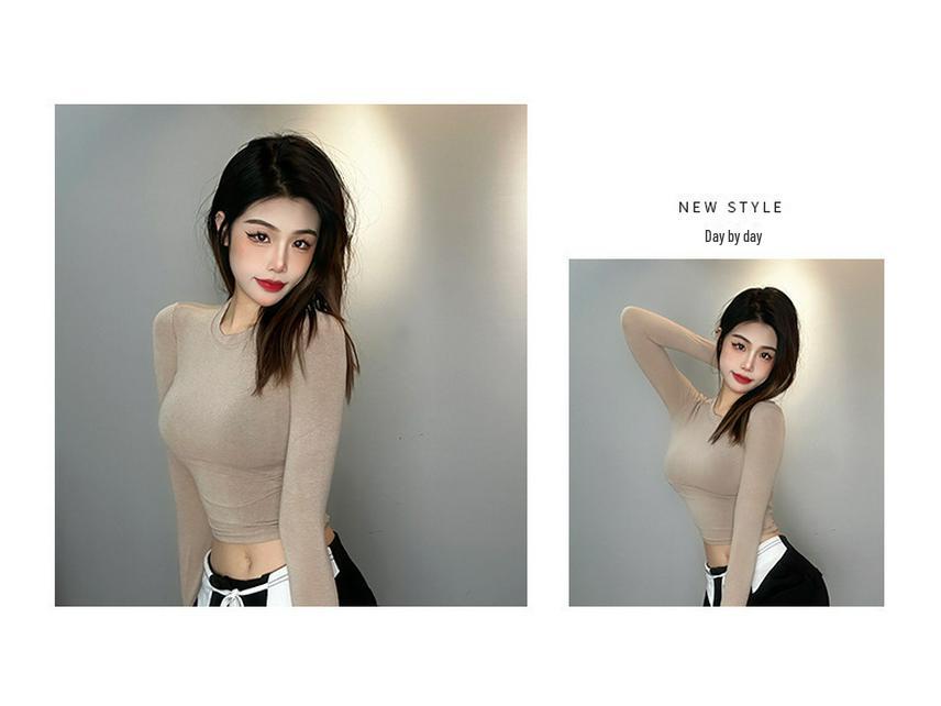 Dongdaemun Slim Fit Sexy Long Sleeve Cropped T-Shirt for Women