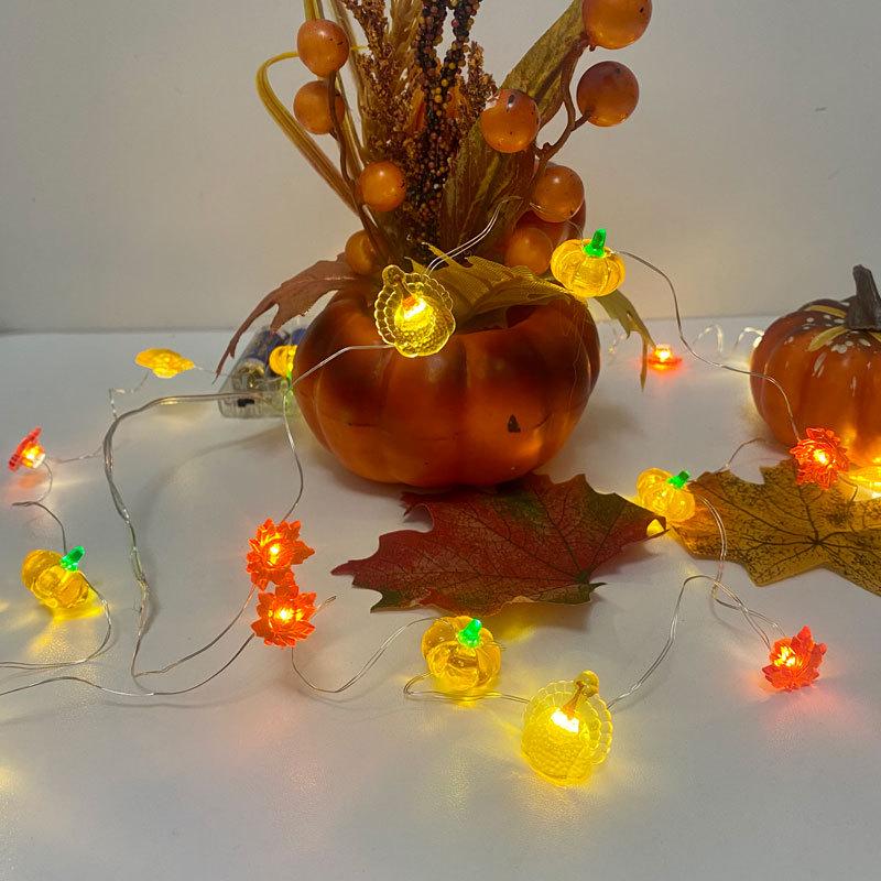 Halloween Pumpkin & Maple Leaf Copper String Lights: Decorative Night Lights for Thanksgiving & Ghost Festival