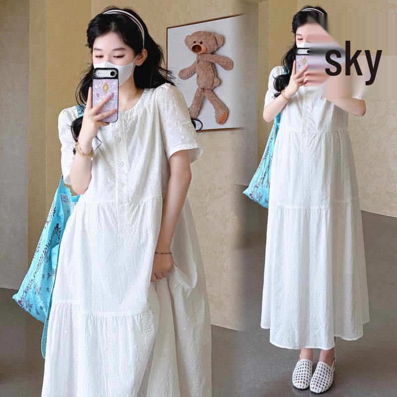 High-End Plus Size Maternity Summer Dress: Trendy, Simple, and Age-Reducing Long Skirt