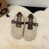 Gentle Wind Light Mouth Fluffy Shoes Single Shoes 2025 Autumn and Winter New Outer Wear Piled Thickened Mary Jane Cotton Shoes