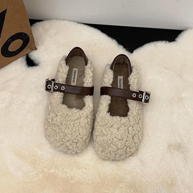 Gentle Wind Light Mouth Fluffy Shoes Single Shoes 2025 Autumn and Winter New Outer Wear Piled Thickened Mary Jane Cotton Shoes