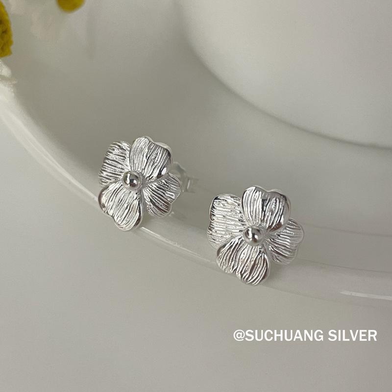 Su Chuang S925 Sterling Silver Floral Stud Earrings - Elegant, Light Luxury Design for Girls