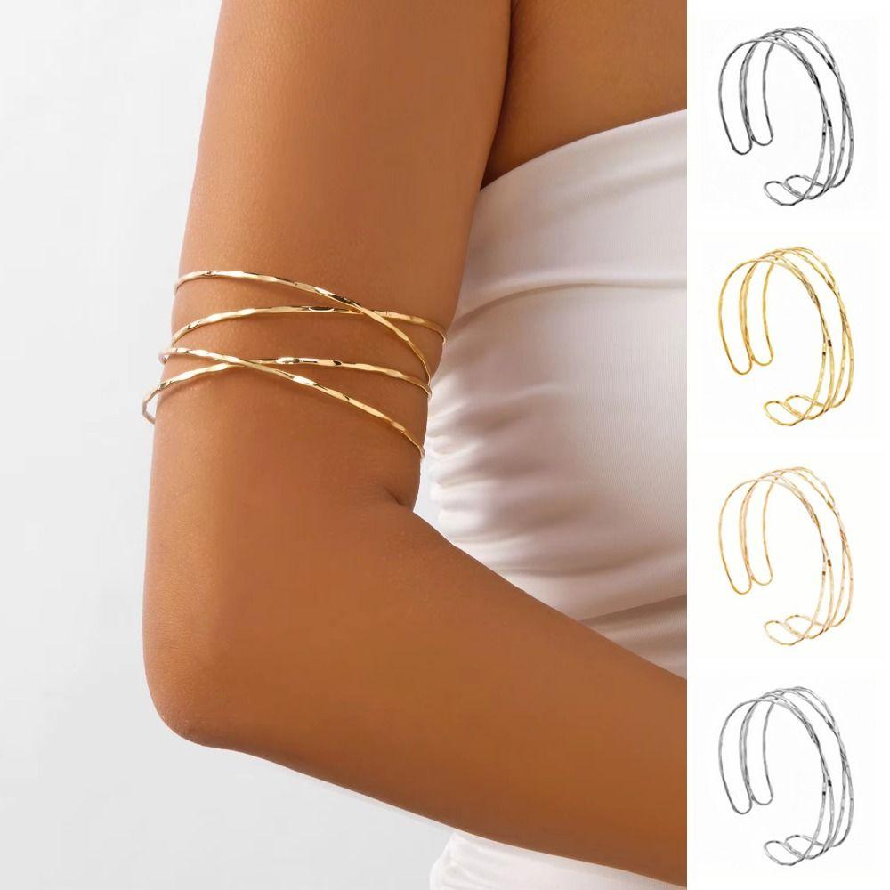 Geometric Pattern Cross Bracelet Women Fashion Upper Cuff Bracelet Open Arm Bangles Party Wear