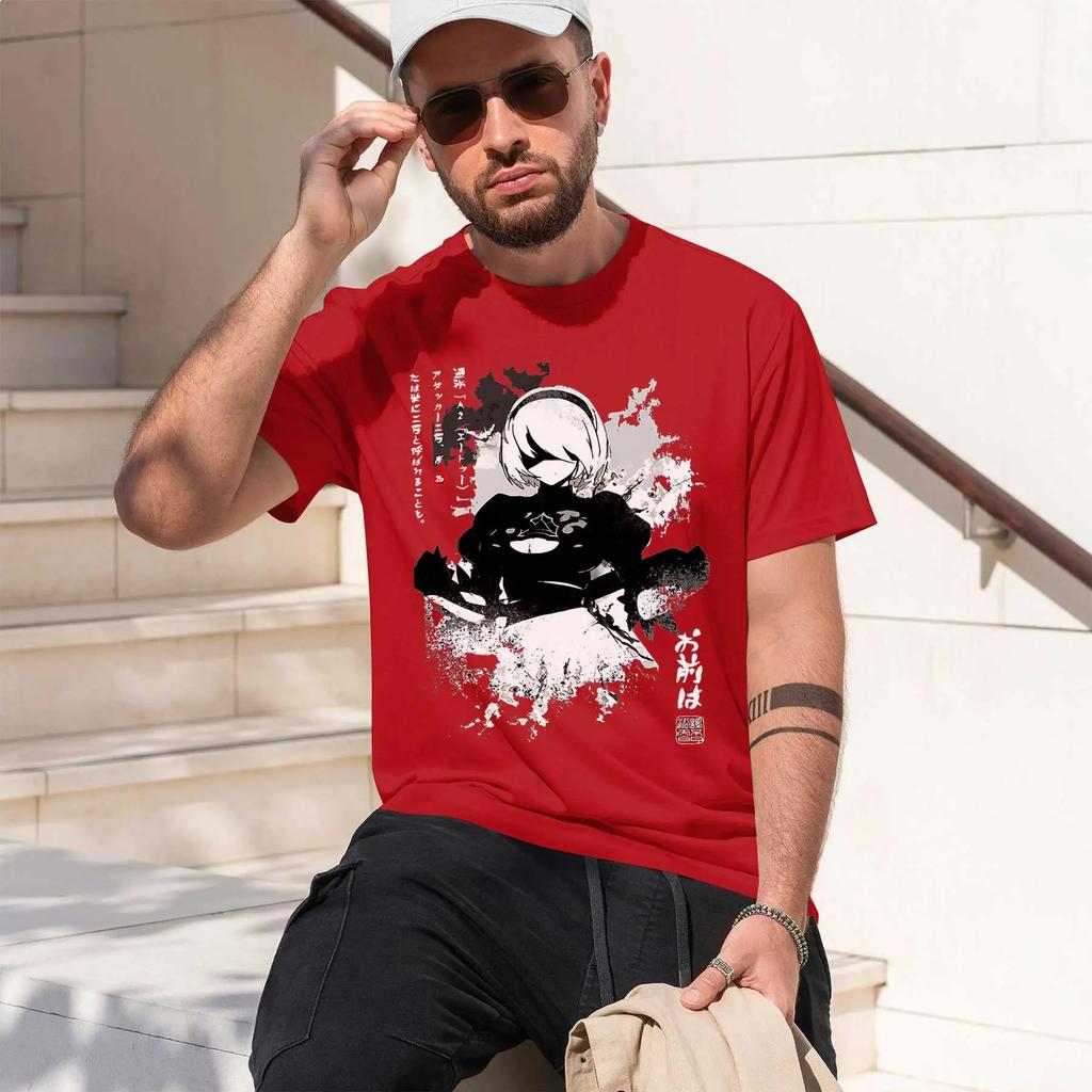 Nier Automata 2b 2026 New Fashion Heavyweight Hot Selling Retro Printed Pattern Fun Round Neck Tshirt For Daily Comfort