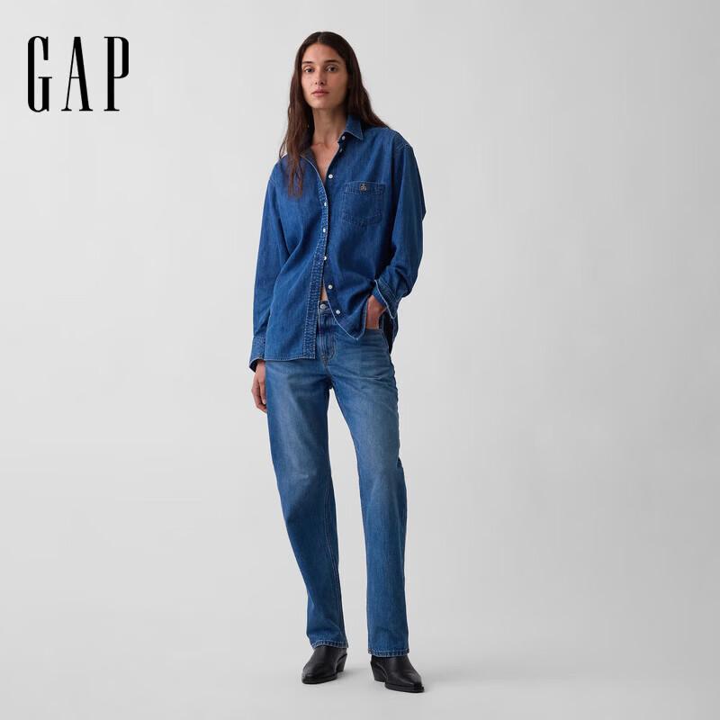 GAP Women's Bear Embroidery Loose Denim Shirt