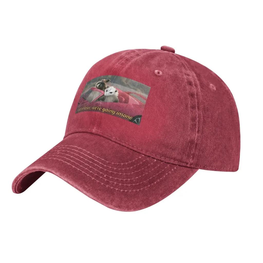 Get In Loser Were Going Insane Raccoon  Possum Meme Casual Cotton Loose Fit demin Cap Breathable Design Caps Baseball Cap