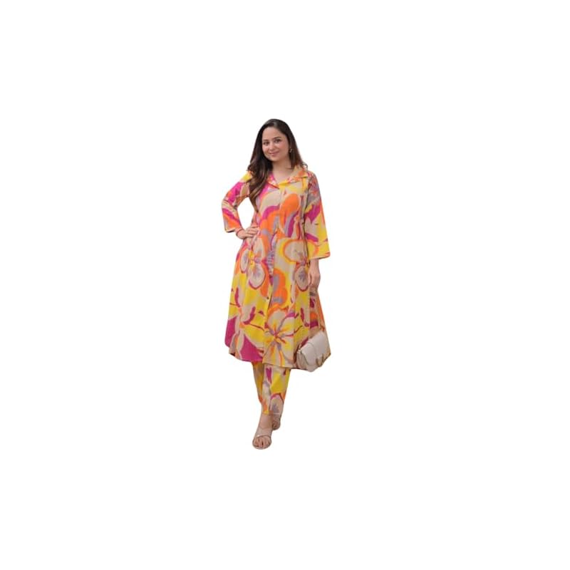 Leriya Fashion WOMEN PRINTED A-LINE CO-ORD KURTA SET FOR WOMEN (LF-W2093&TR1053-XL-MULTICOLOR)