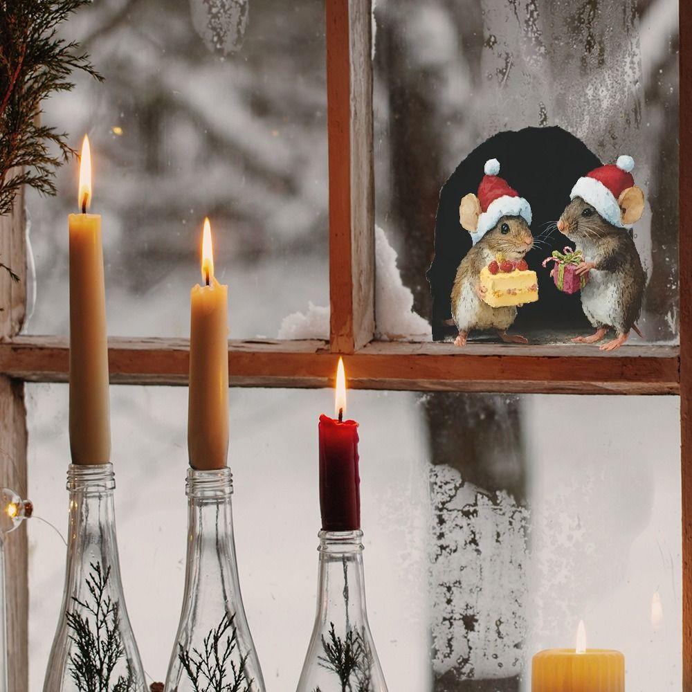 5Pcs New Mouse Theme Christmas Wall Stickers Cute Design Small Size Xmas Decoration Merry Christmas Decor Holiday Decor