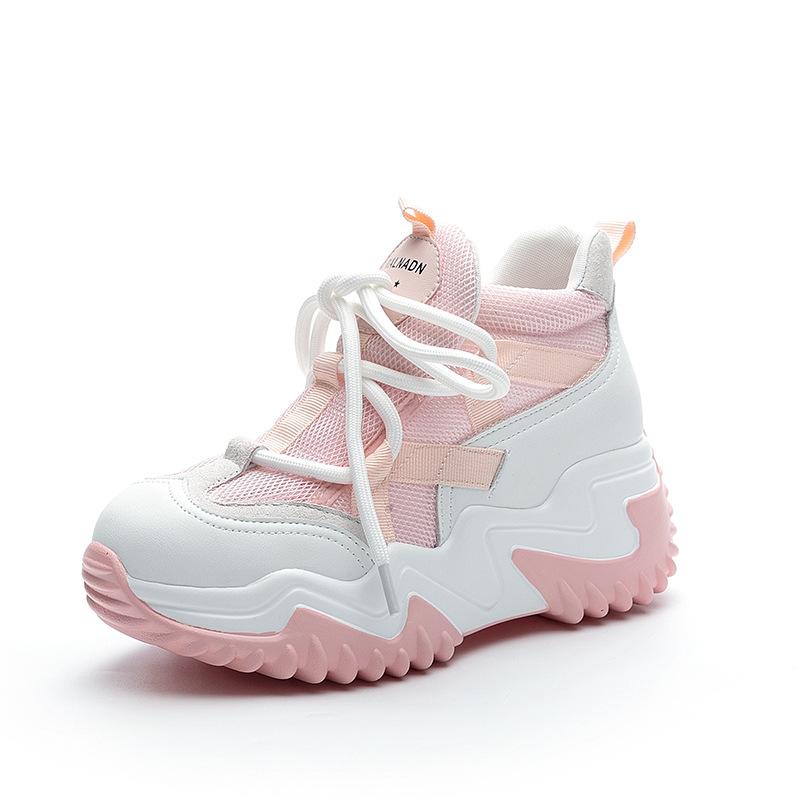 Inner heightening dad shoes women's genuine leather summer thick-soled breathable mesh casual sports shoes