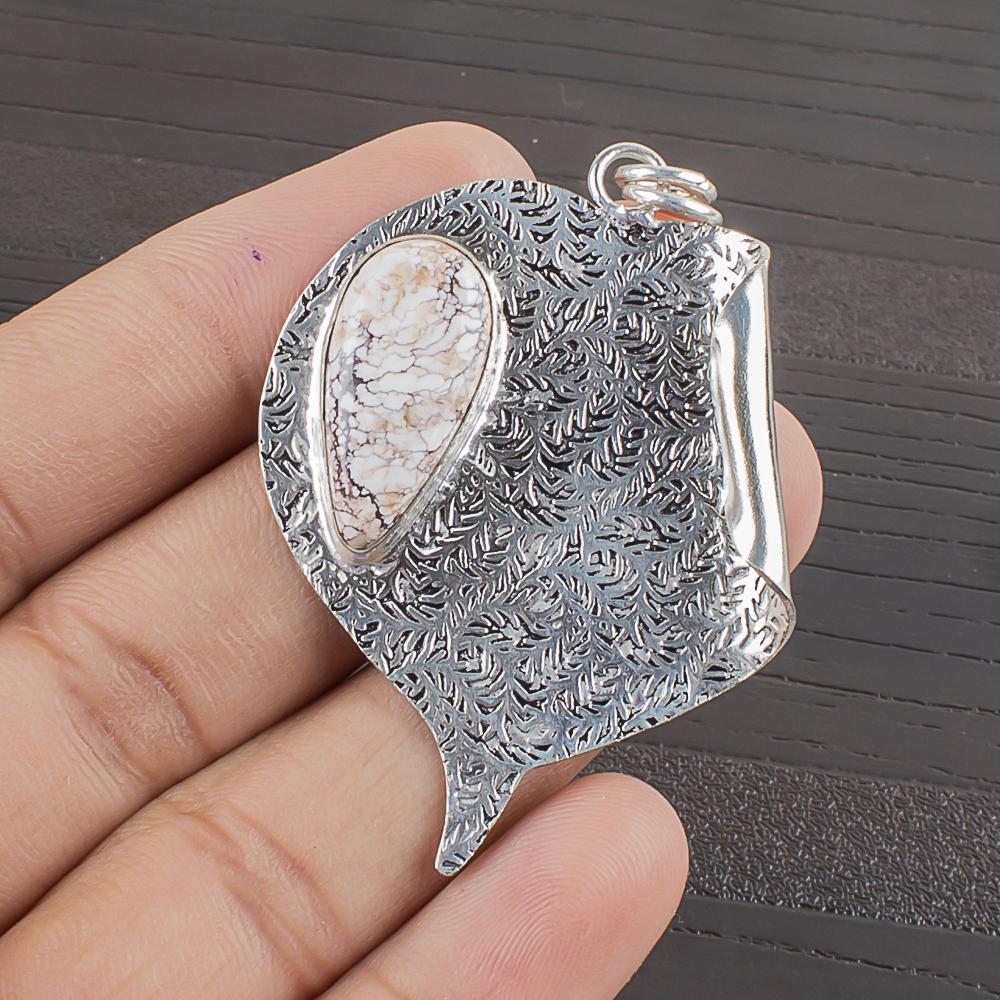 Natural Wild Horse Gemstone 925 Sterling Silver Jewelry Designer Pendant 2.09" AJP-2389