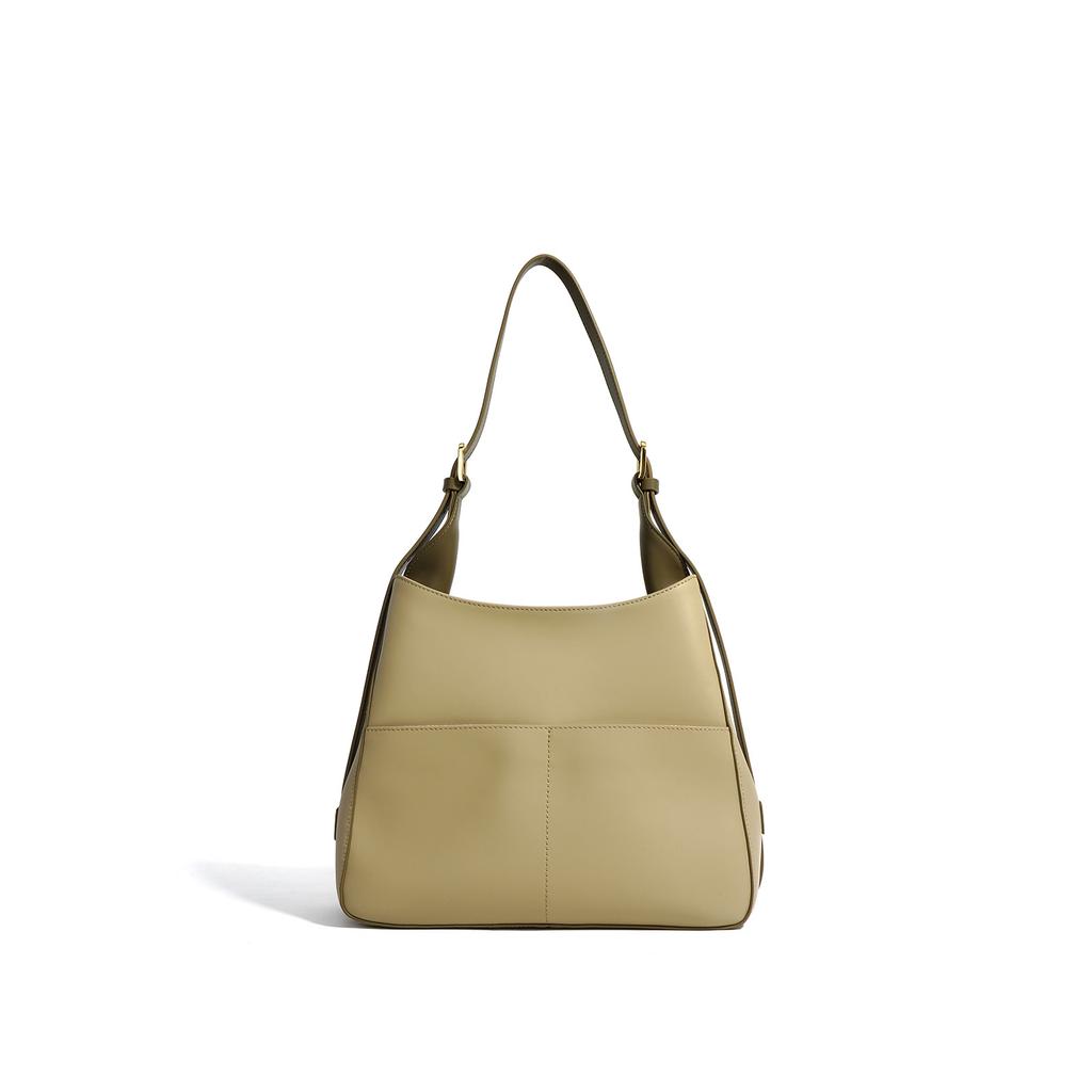 2025 New Large Capacity Cowhide Tote Bag Simple Contrasting Color Leather Shoulder Bag Crossbody Handbag Armpit Bag