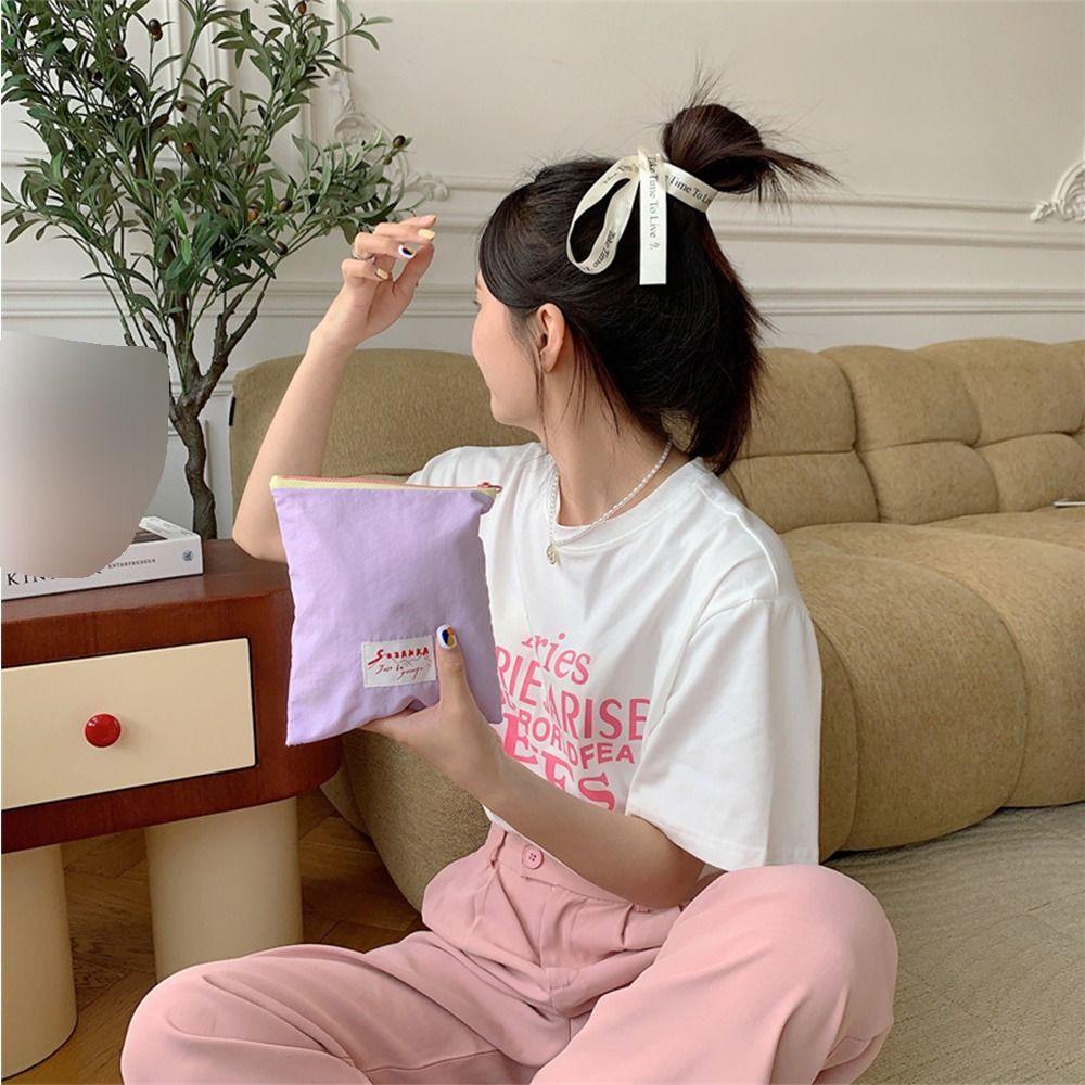 

Zipper Macaron Color Cosmetic Bag Contrasting Colors Travel Organizer Portable Canvas Pouch Travel