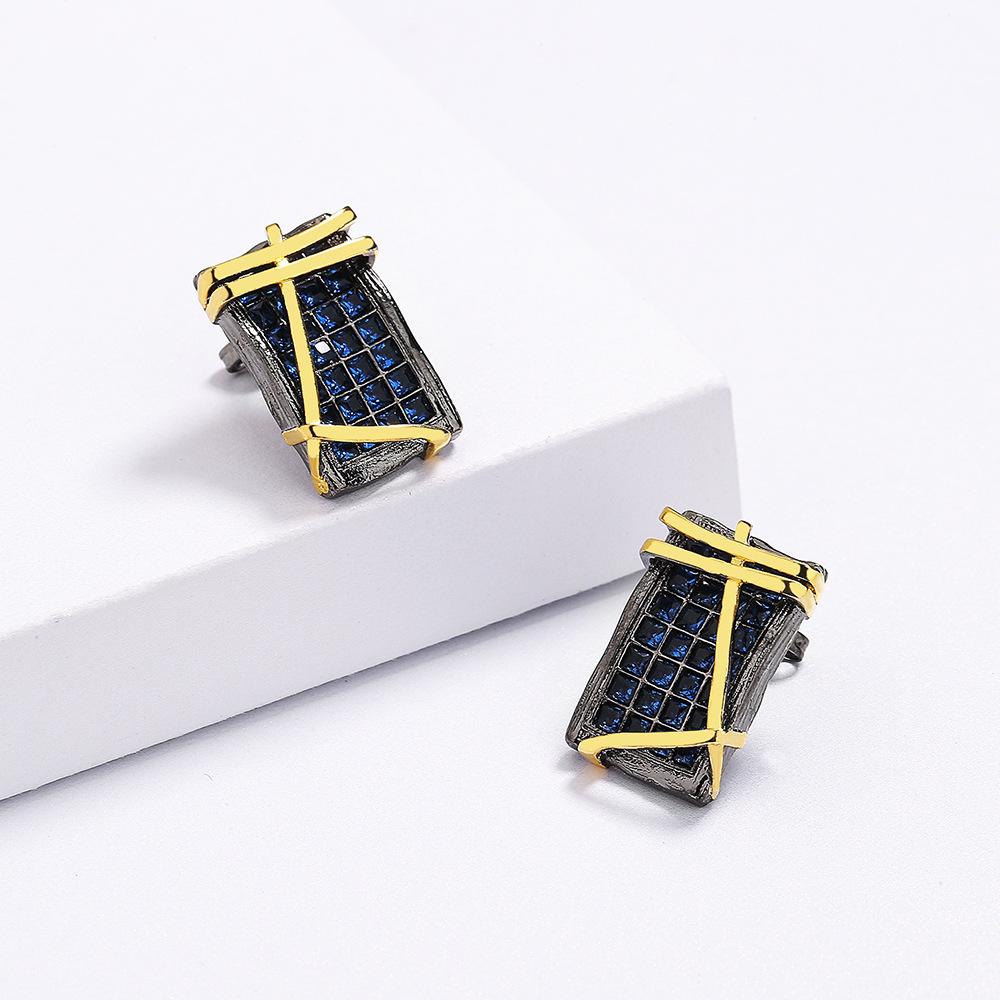 Exquisite Womens Earrings Inlaid with Blue Zircon Jewelry Fashionable Black Gold Jewelry