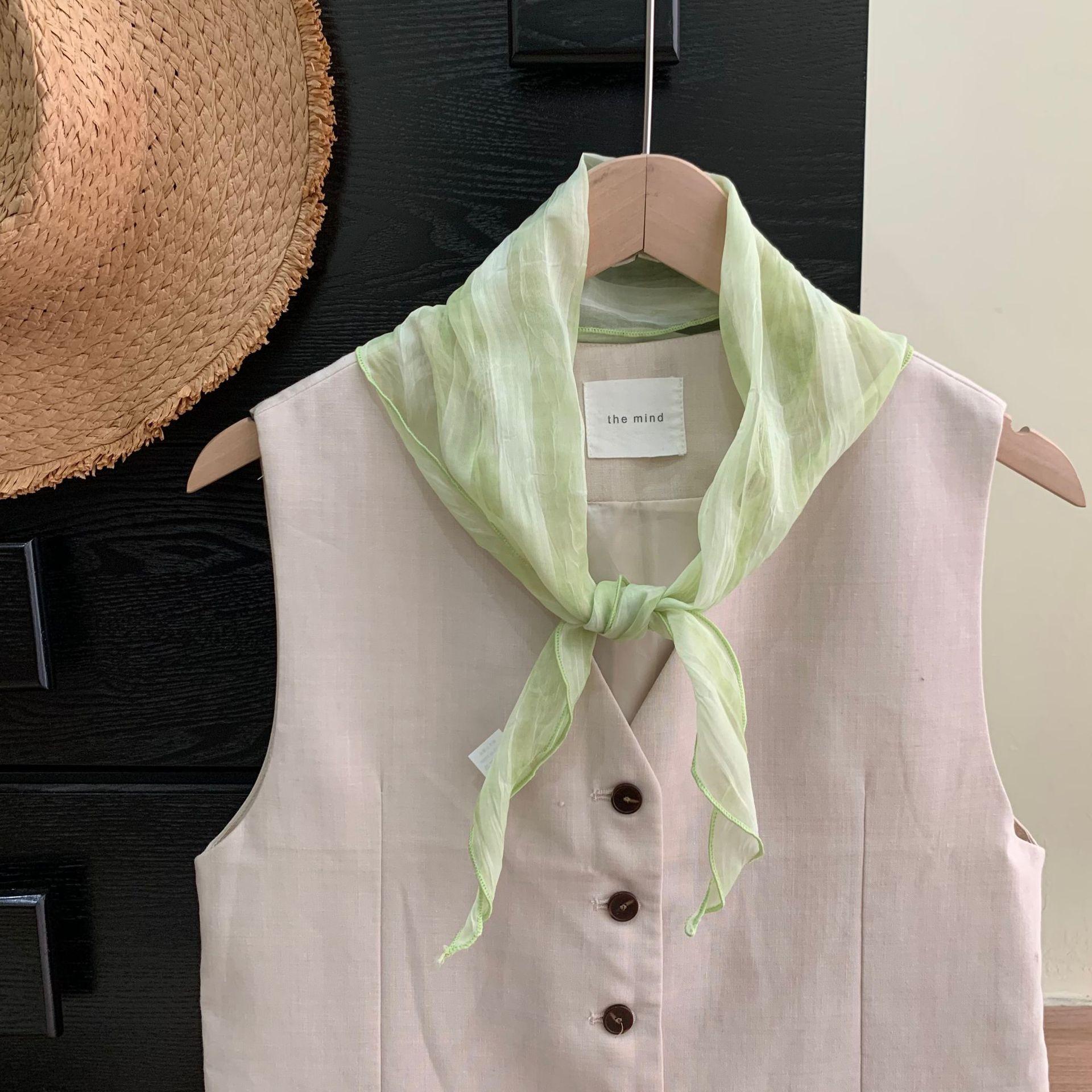 Giant white! Light green silk scarf neck high-end cotton and linen soft tie-dye triangle scarf scarf accessories women s early spring
