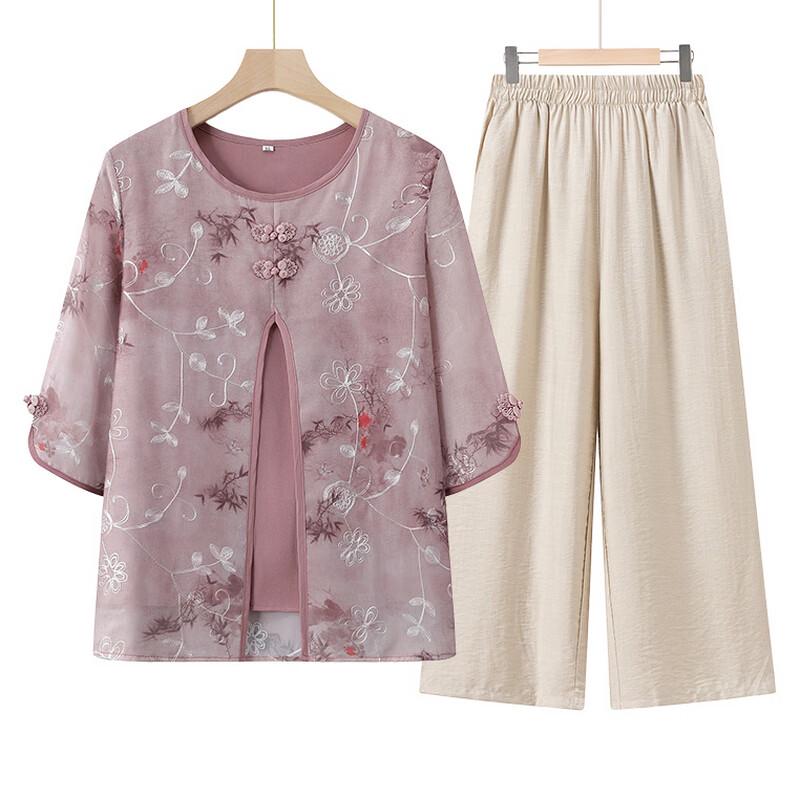 Elderly Women's Summer Floral Print Two-Piece Set