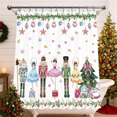 Nutcracker Shower Curtain, Pink Christmas Bath Tub Curtain, Xmas Nutcracker Waterproof For Home Bathroom Decor(71 X 71 Inches)