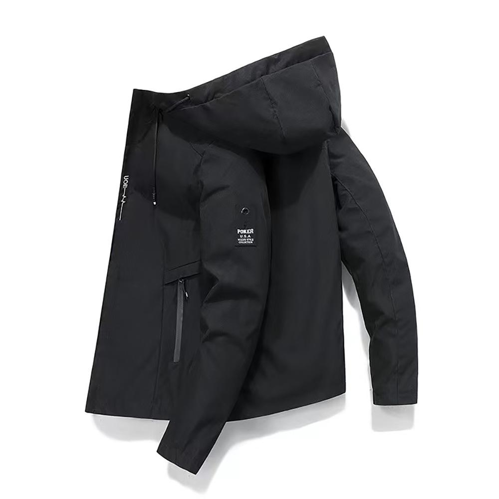 2025Spring and autumn street trend men's hooded coat, fashion outdoor hiking jogging zipper loose large size men's casual jacket